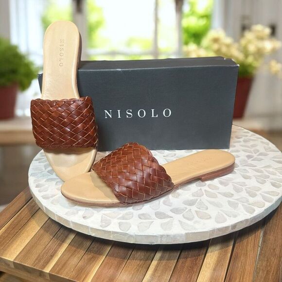 Nisolo Isla Woven Leather Slide Sandal  Brandy  Women Size 6.5  New in Box - Picture 7 of 13